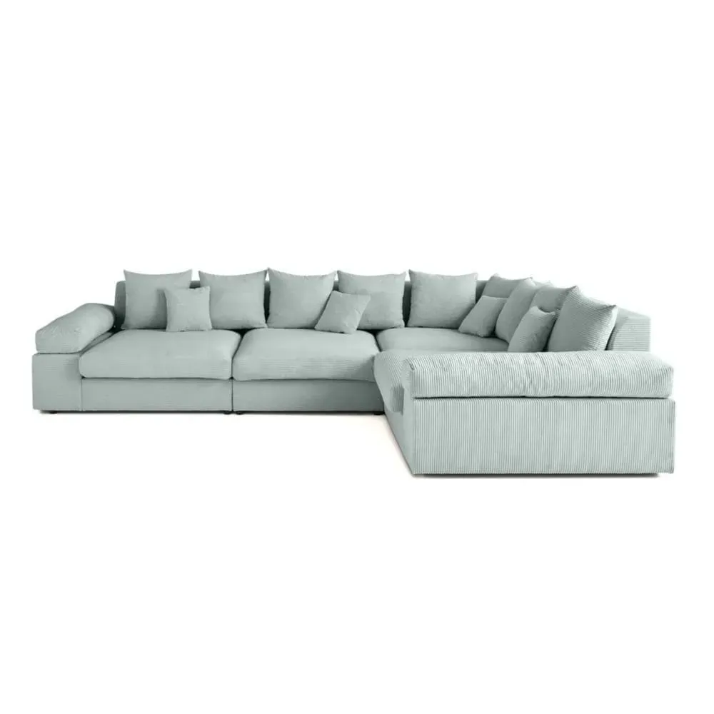 Canapé d'angle réversible 5 places en velours côtelé bleu