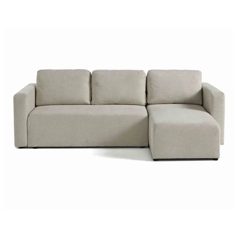 Canapé d'angle réversible convertible 4 places en tissu texturé beige