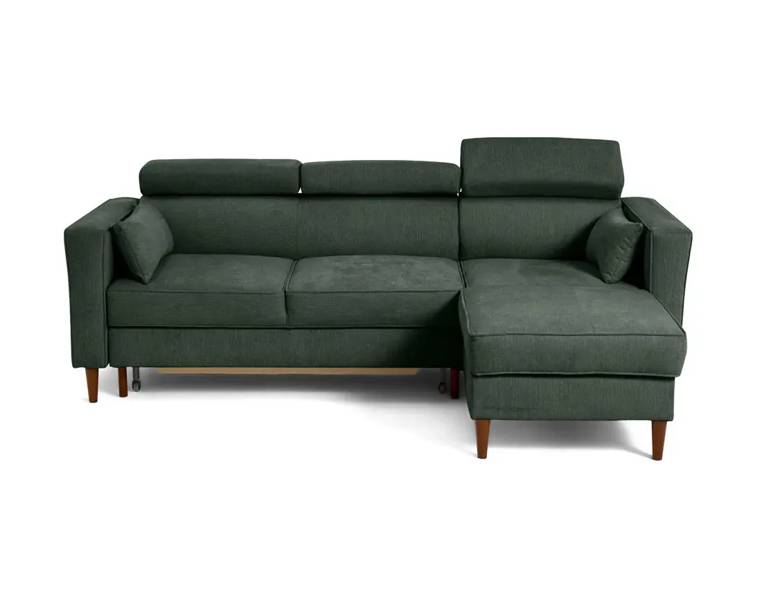 Canapé d'angle réversible convertible 4 places en tissu texturé vert