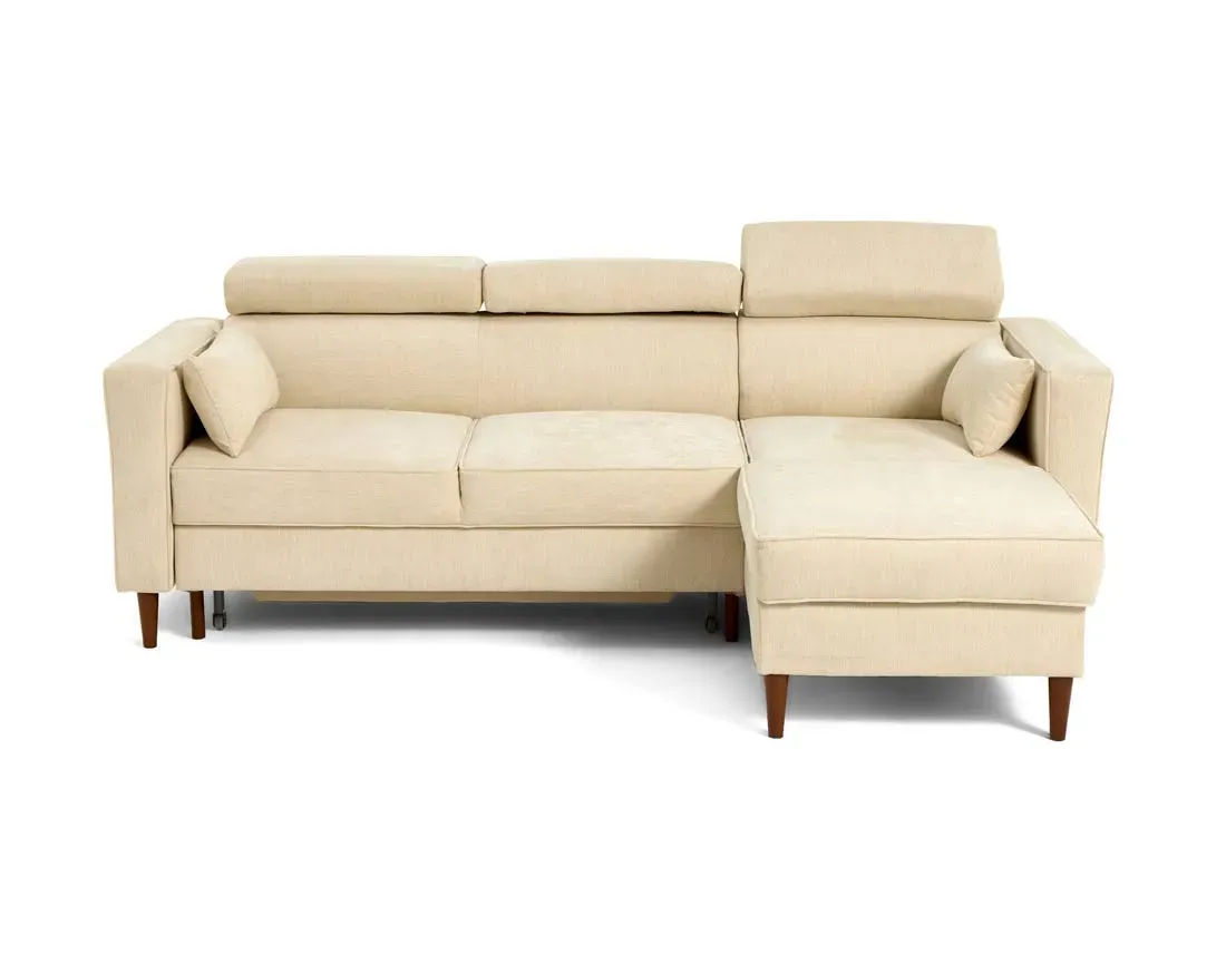 Canapé d'angle réversible convertible 4 places en tissu texturé beige