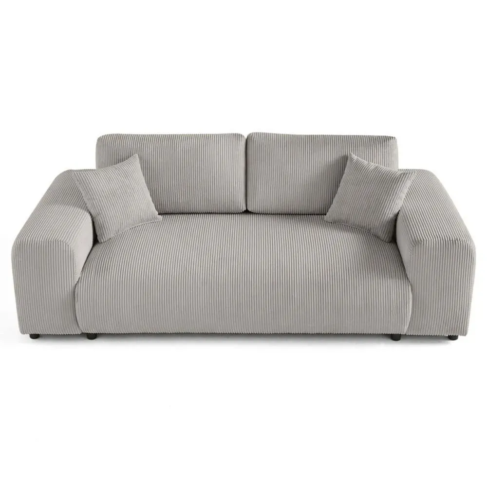 Canapé droit 3 places en velours côtelé gris clair
