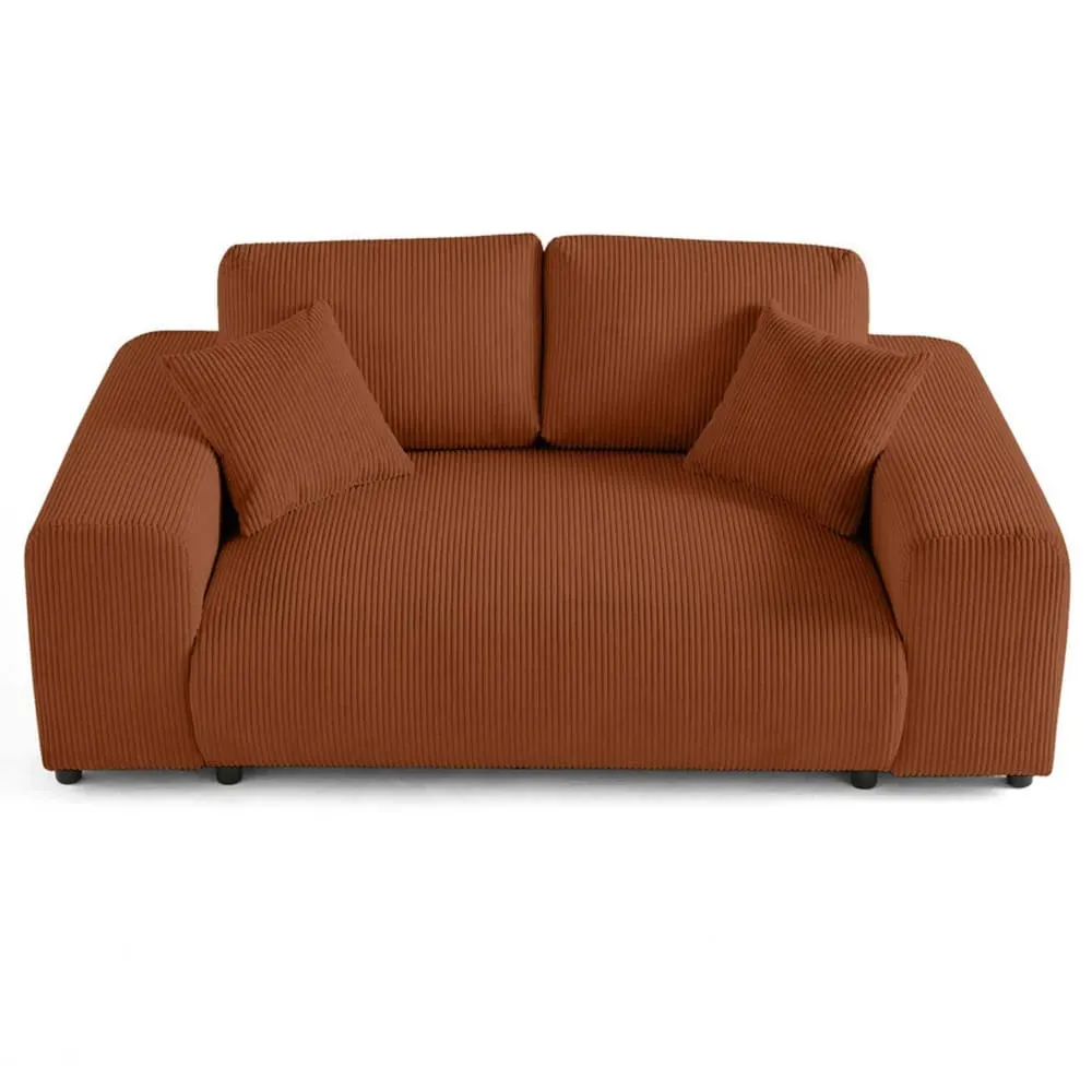 Canapé droit 2 places en velours côtelé terracotta