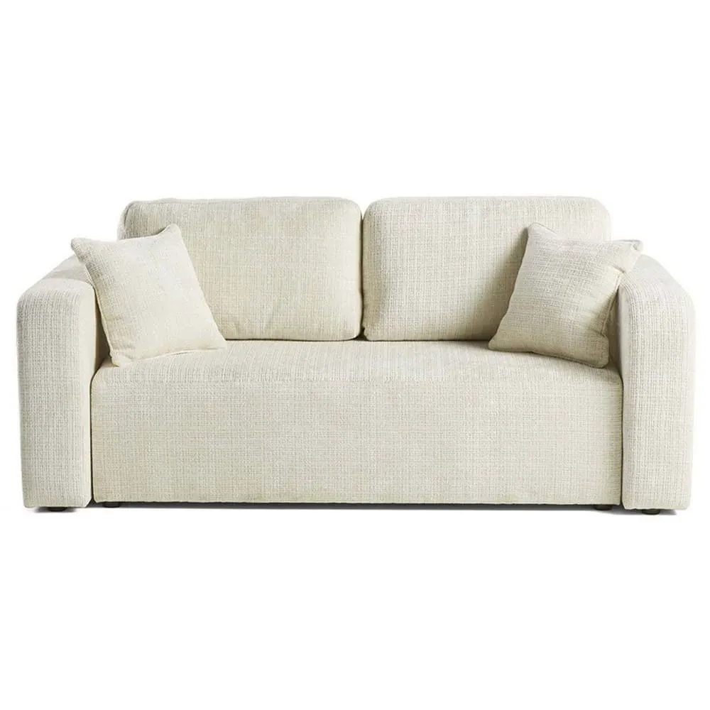 Canapé droit 2 places en velours texturé beige