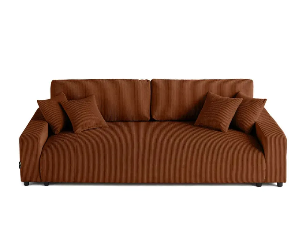 Canapé droit convertible 3 places en velours côtelé terracotta