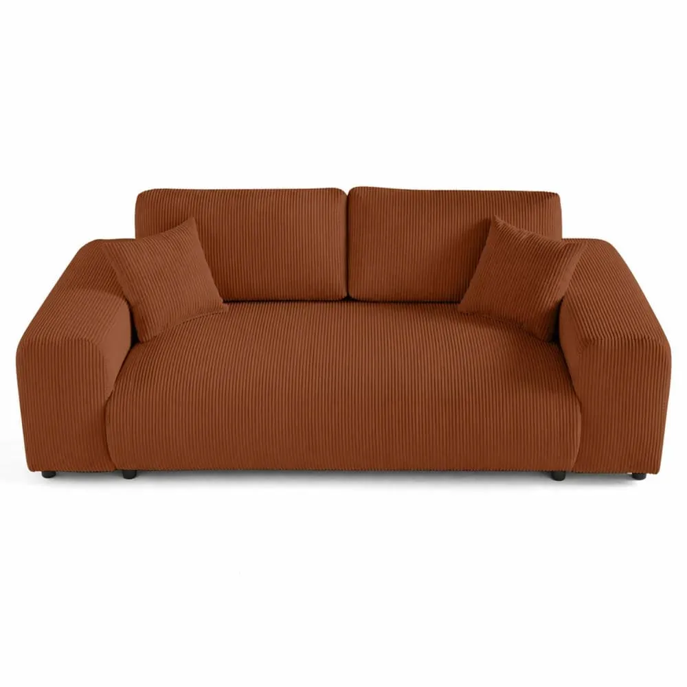 Canapé droit 3 places en velours côtelé terracotta