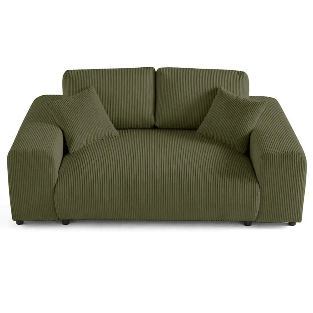 Canapé droit 2 places en velours côtelé vert