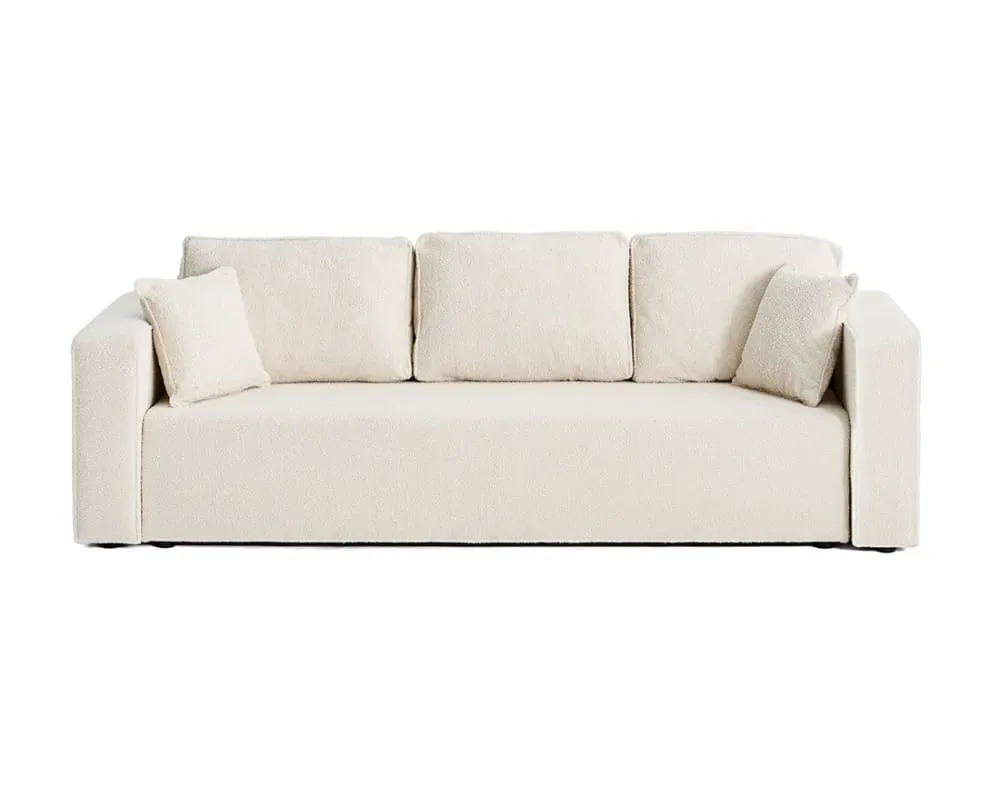 Canapé droit convertible 3 places en tissu bouclette beige