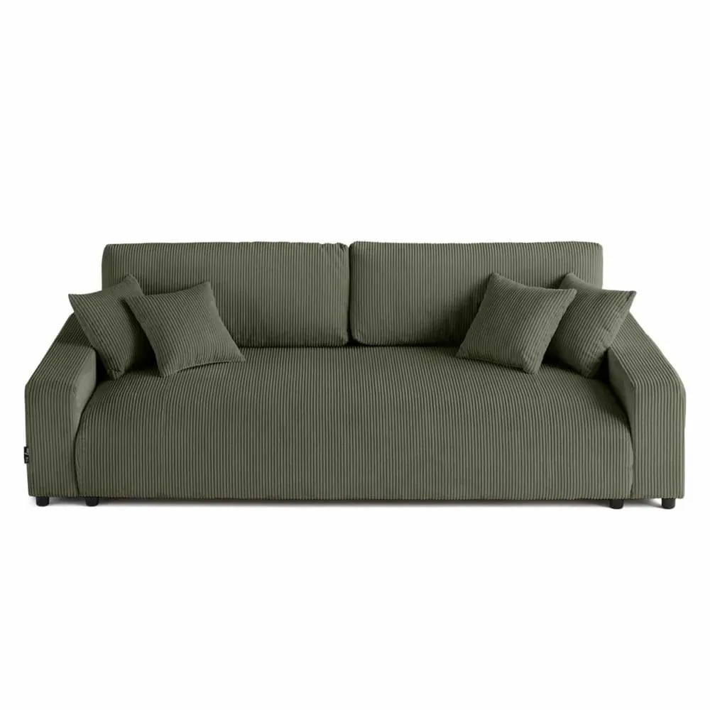 Canapé droit convertible 3 places en velours côtelé vert