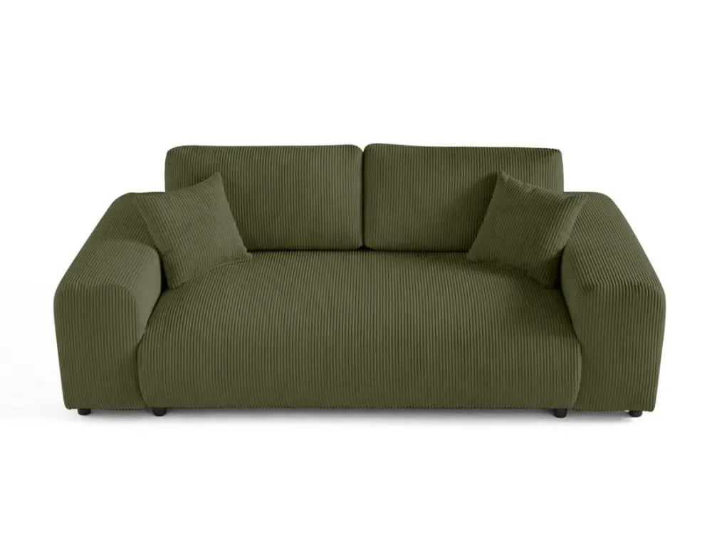 Canapé droit 3 places en velours côtelé vert