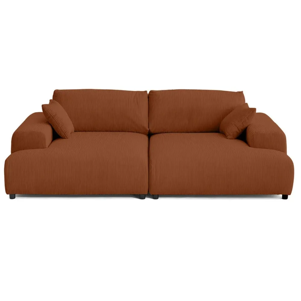Canapé droit 4 places en velours côtelé terracotta