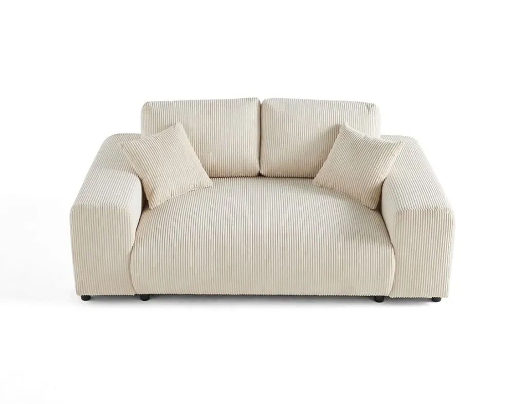 Canapé droit 2 places en velours côtelé beige