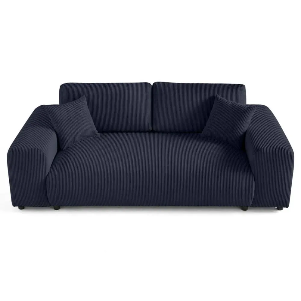 Canapé droit 3 places en velours côtelé bleu nuit