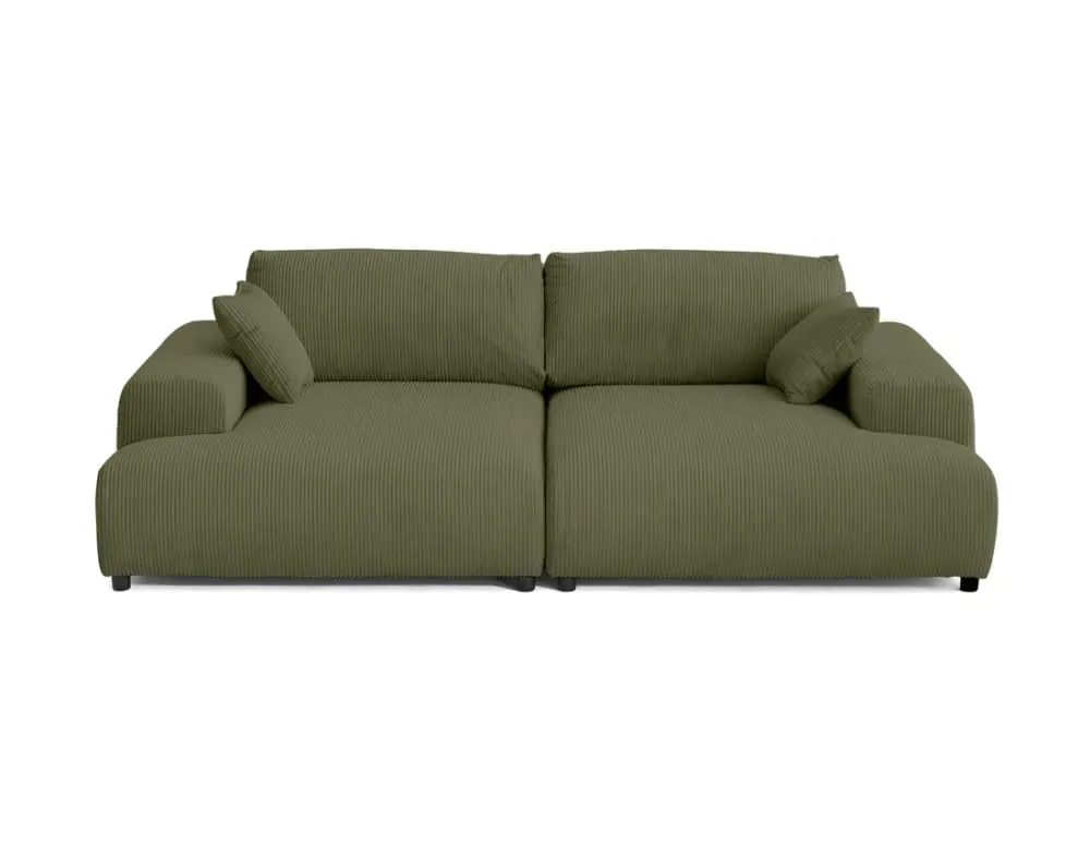 Canapé droit 4 places en velours côtelé vert
