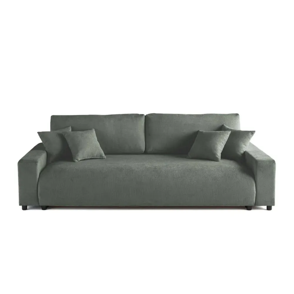 Canapé droit convertible 3 places en velours texturé vert