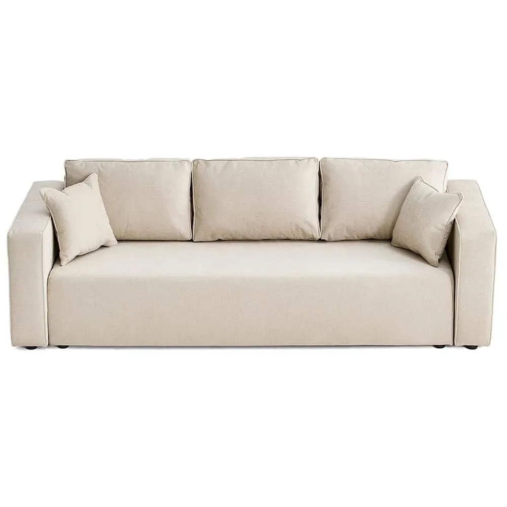 Canapé droit convertible 3 places en tissu beige