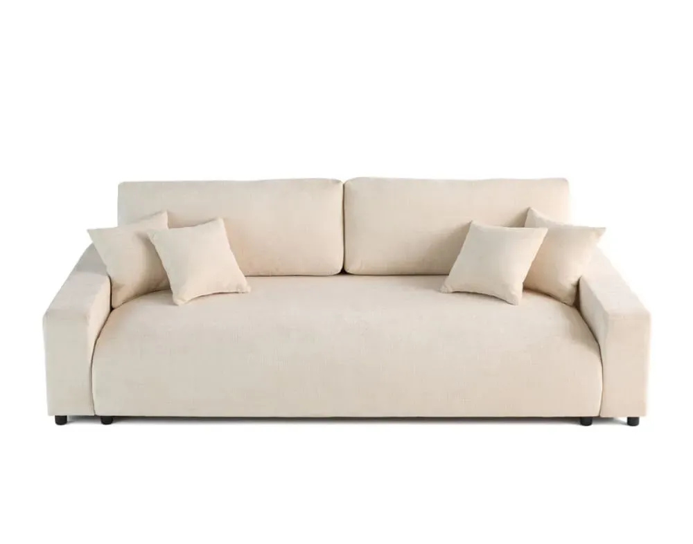 Canapé droit convertible 3 places en velours texturé beige