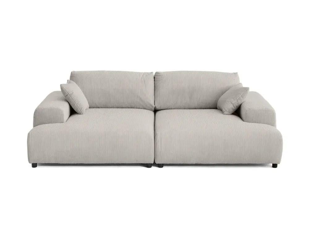Canapé droit 4 places en velours côtelé gris clair