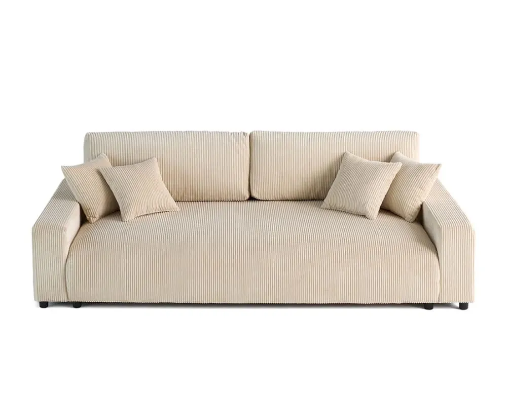 Canapé droit convertible 3 places en velours côtelé beige