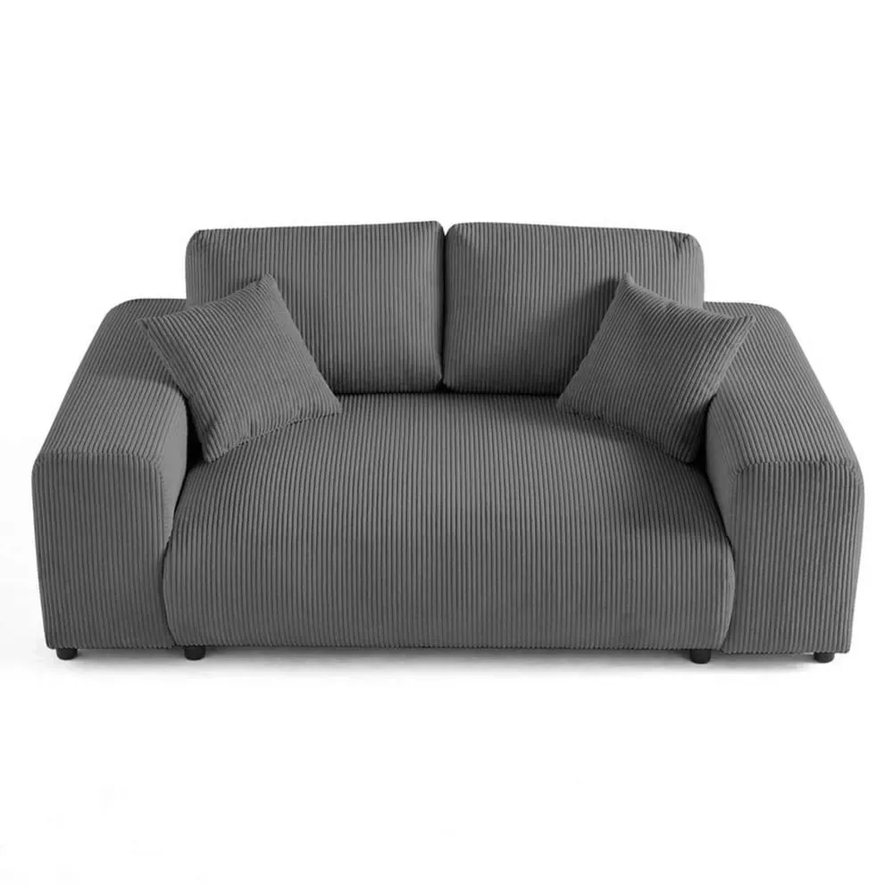 Canapé droit 2 places en velours côtelé gris foncé