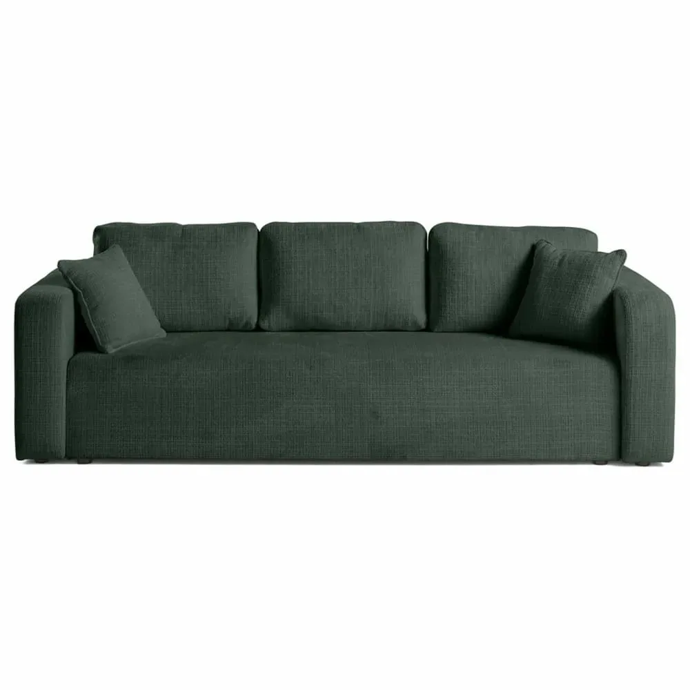 Canapé droit convertible 3 places en velours texturé vert