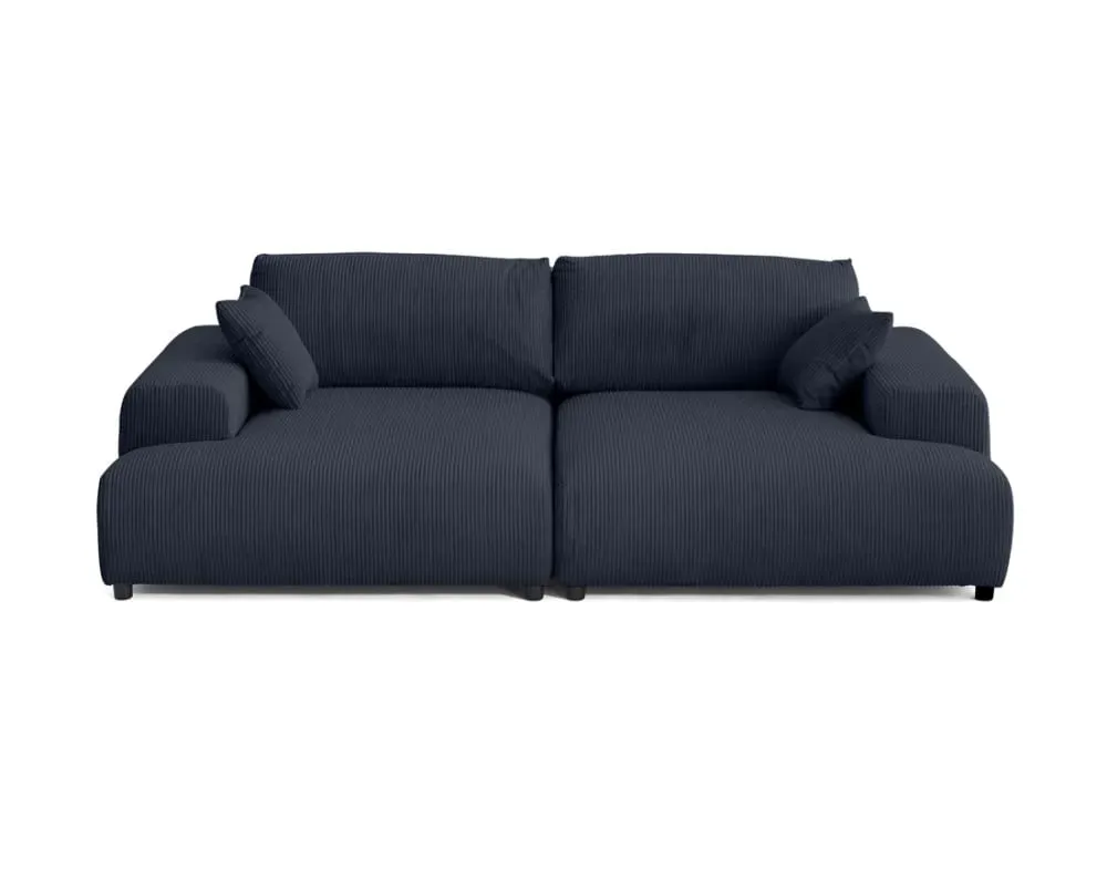 Canapé droit 4 places en velours côtelé bleu nuit