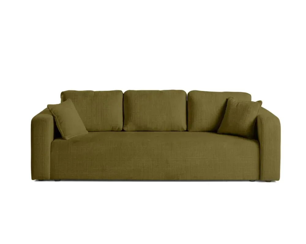 Canapé droit convertible 3 places en velours texturé vert olive