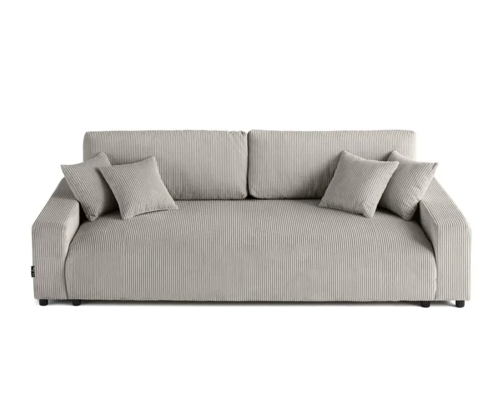Canapé droit convertible 3 places en velours côtelé gris clair