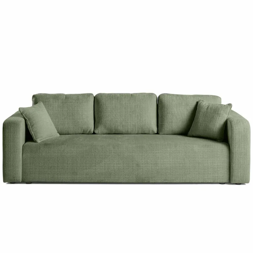 Canapé droit convertible 3 places en velours texturé vert sauge