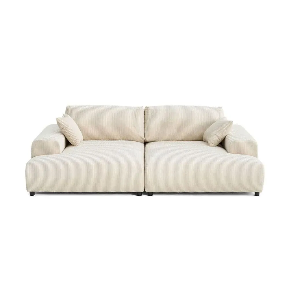 Canapé droit 4 places en velours côtelé beige