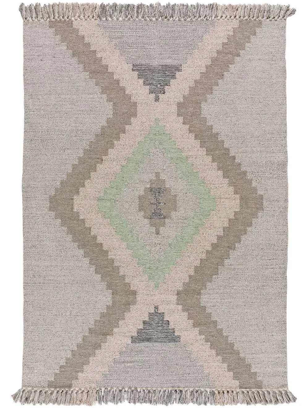 Tapis en coton ethnique taupe/rose/vert  120x170 cm