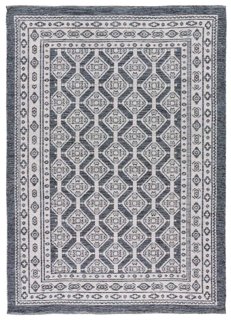Tapis en coton ethnique bleu/blanc  120x170 cm