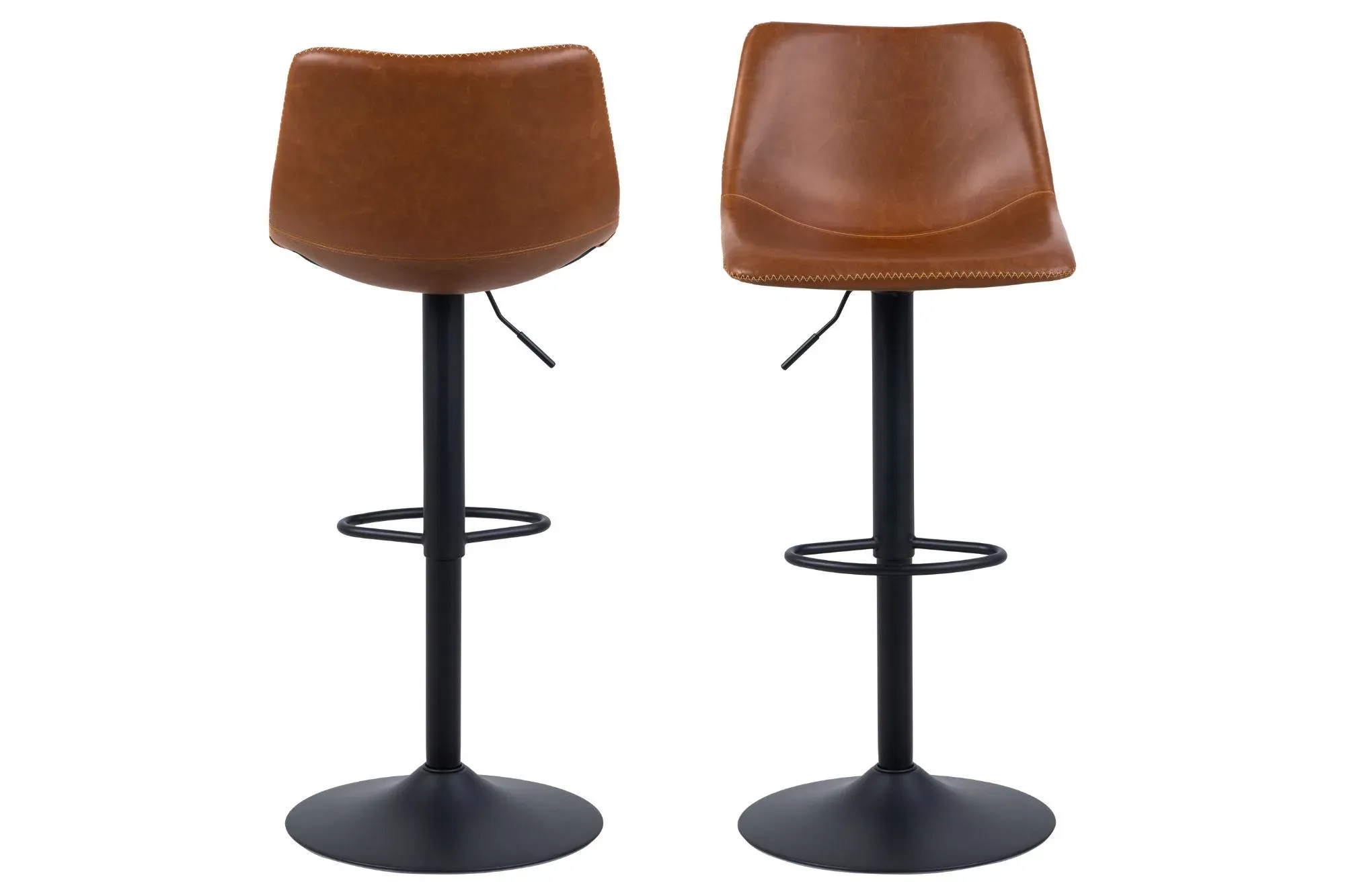 Lot de 2 tabourets de bar simili piétement tulipe métal noir cognac