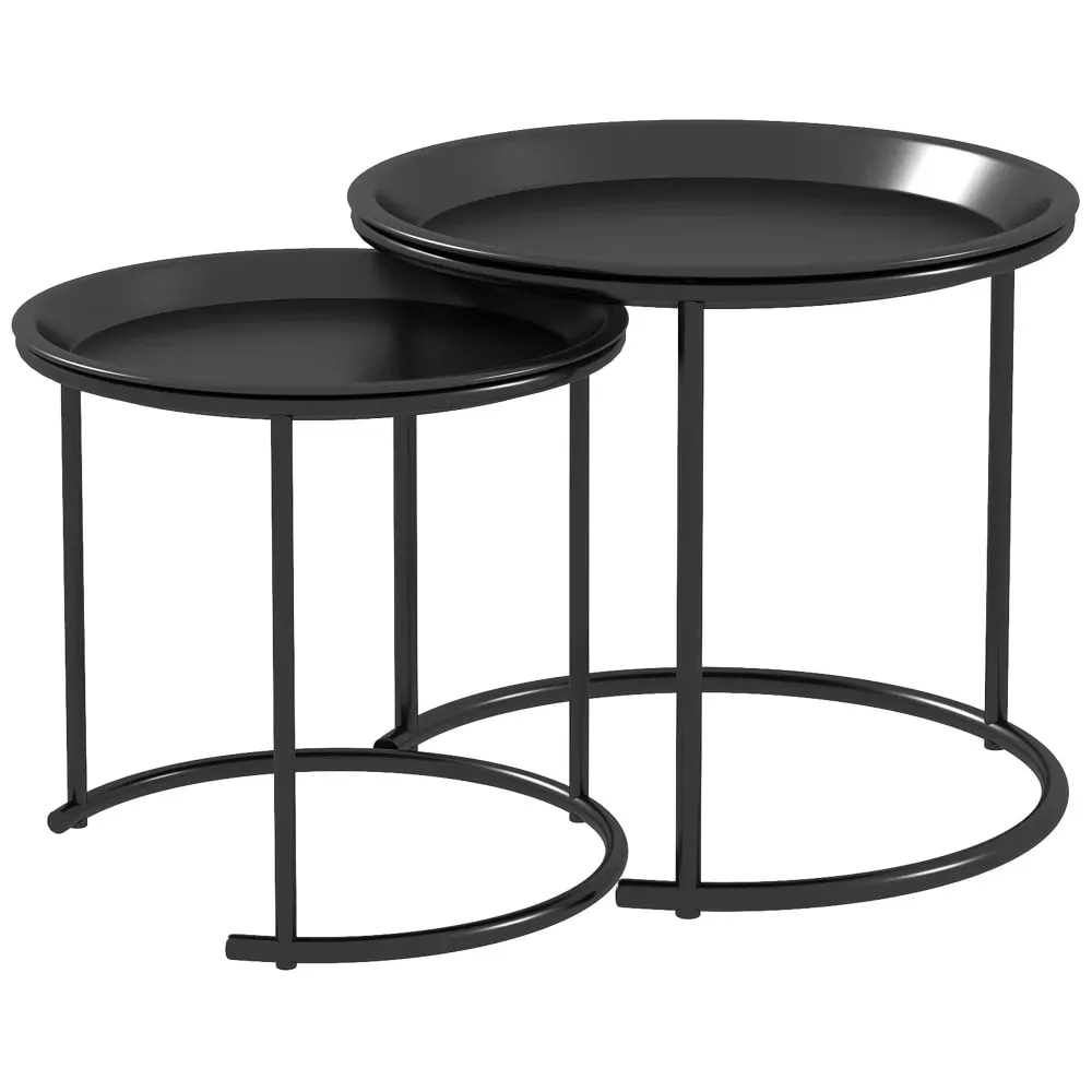 Lot de 2 tables basses gigognes rondes encastrables acier noir