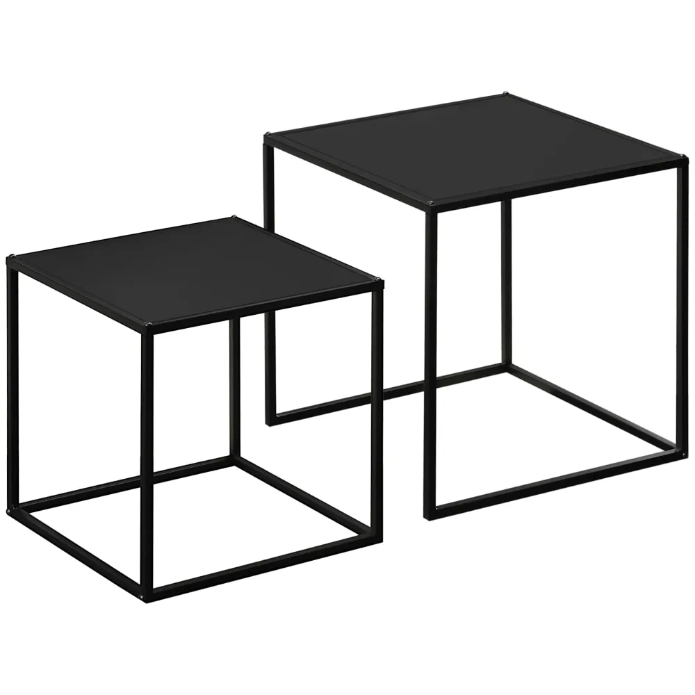 Lot de 2 tables basses gigognes carrées design encastrable acier noir