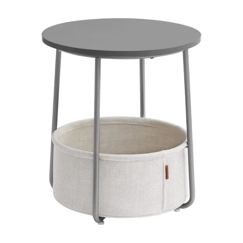 Bout de canapé rond avec panier de rangement - H51 cm - Gris clair