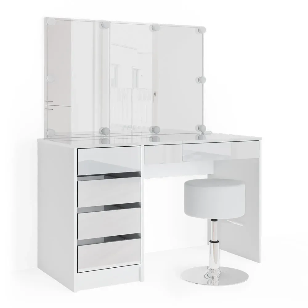 Coiffeuse avec éclairage LED et tabouret, Blanc 120 x 75cm