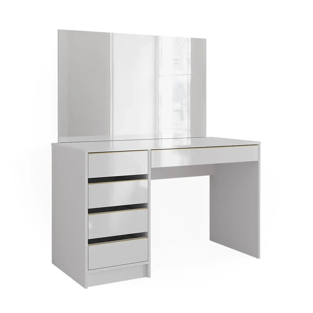 Coiffeuse avec miroir, Blanc/doré 120 x 75cm