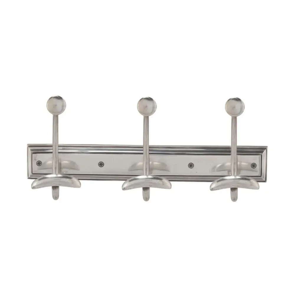 Porte-manteaux mural 3 crochets en laiton finition argent - H17 cm