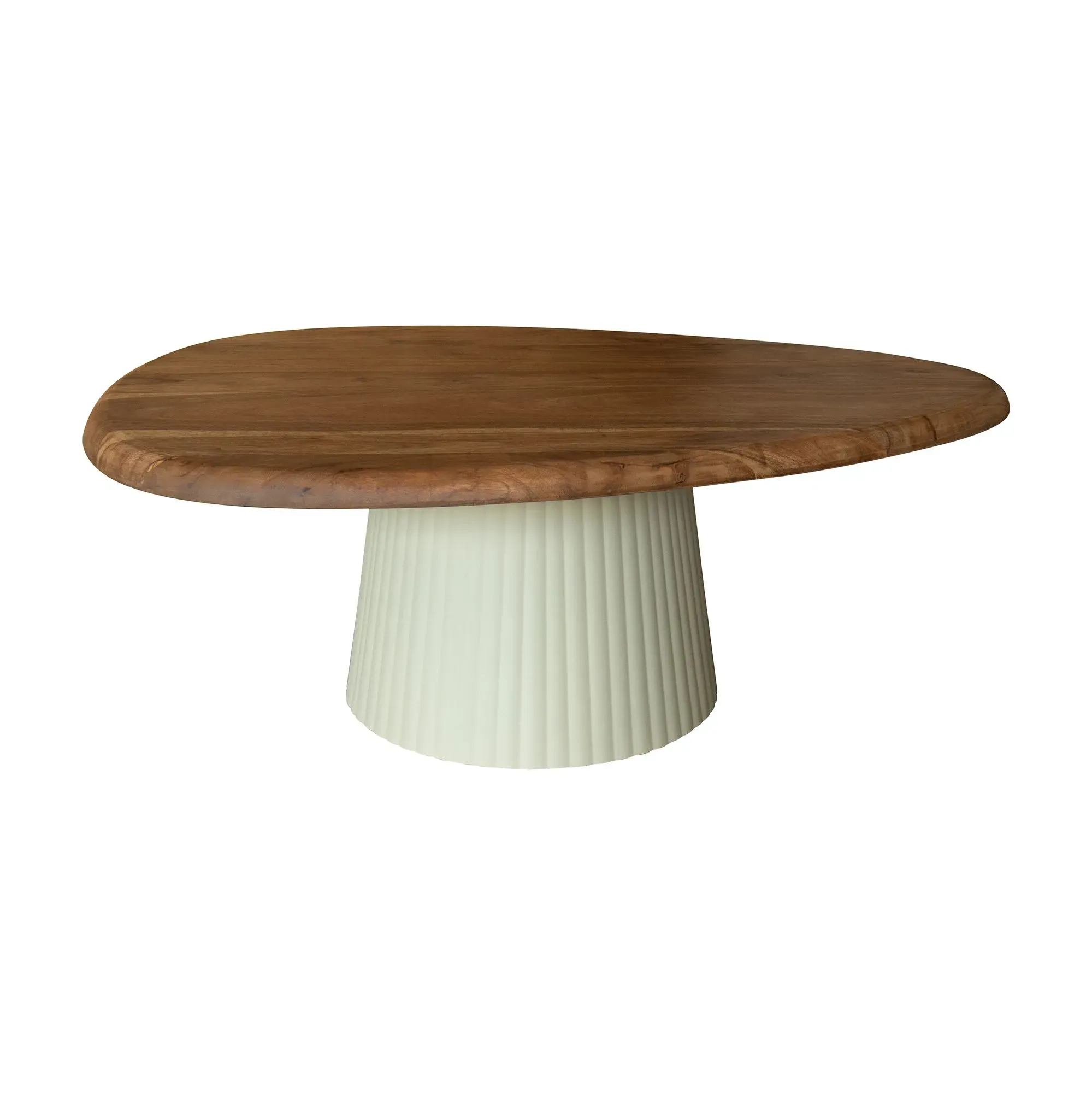 Table basse en bois d'acacia et pied en métal écru