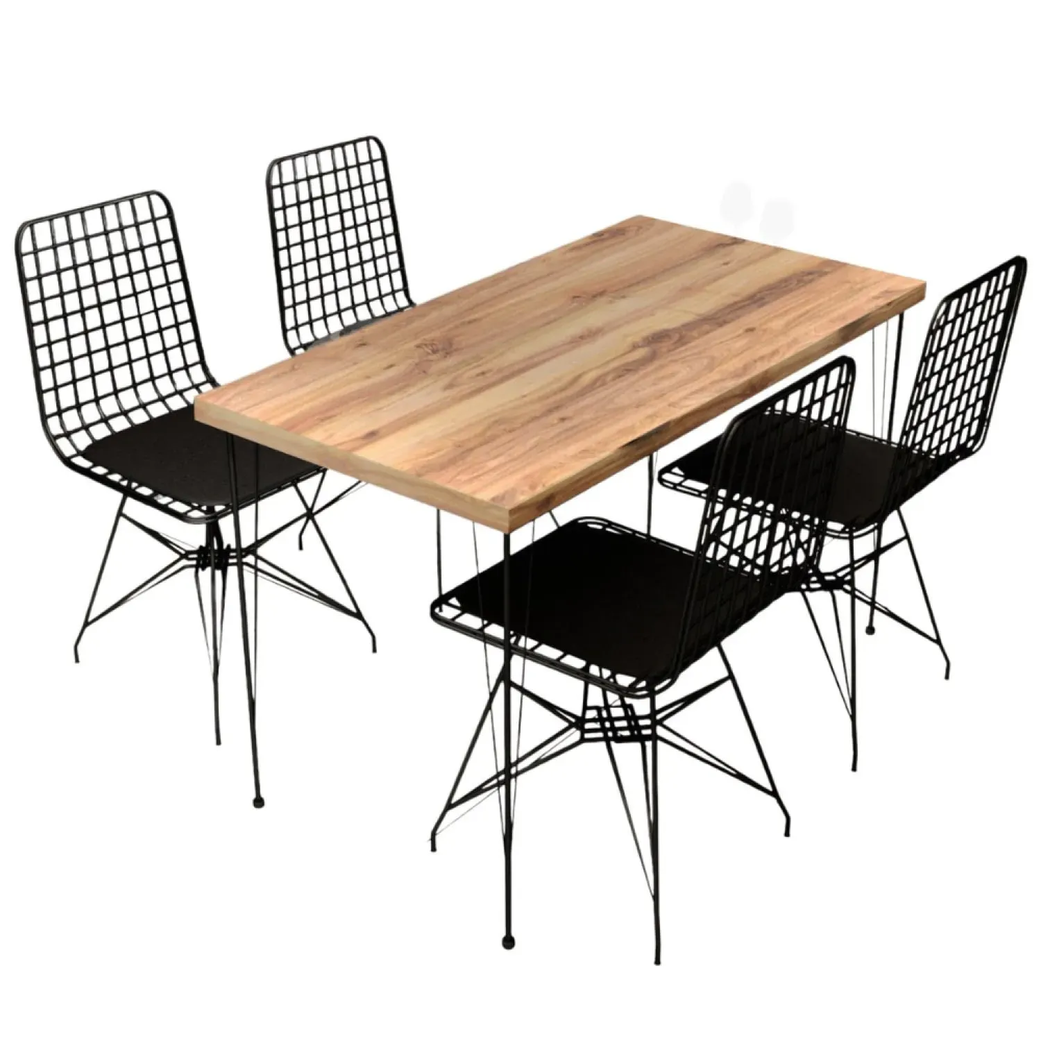 Ensemble repas table et chaises industriel bois et noir