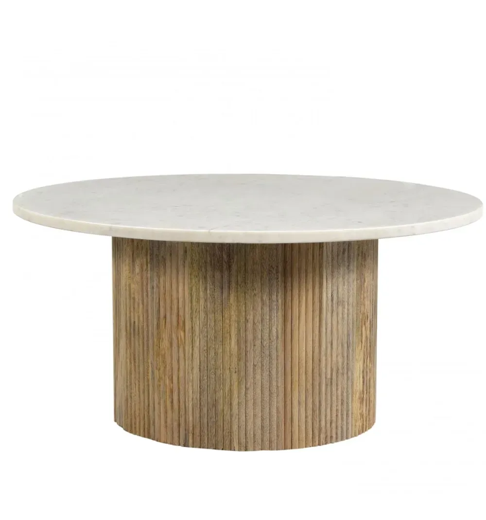 Table basse ronde D.70 cm en Marbre blanc et manguier massif