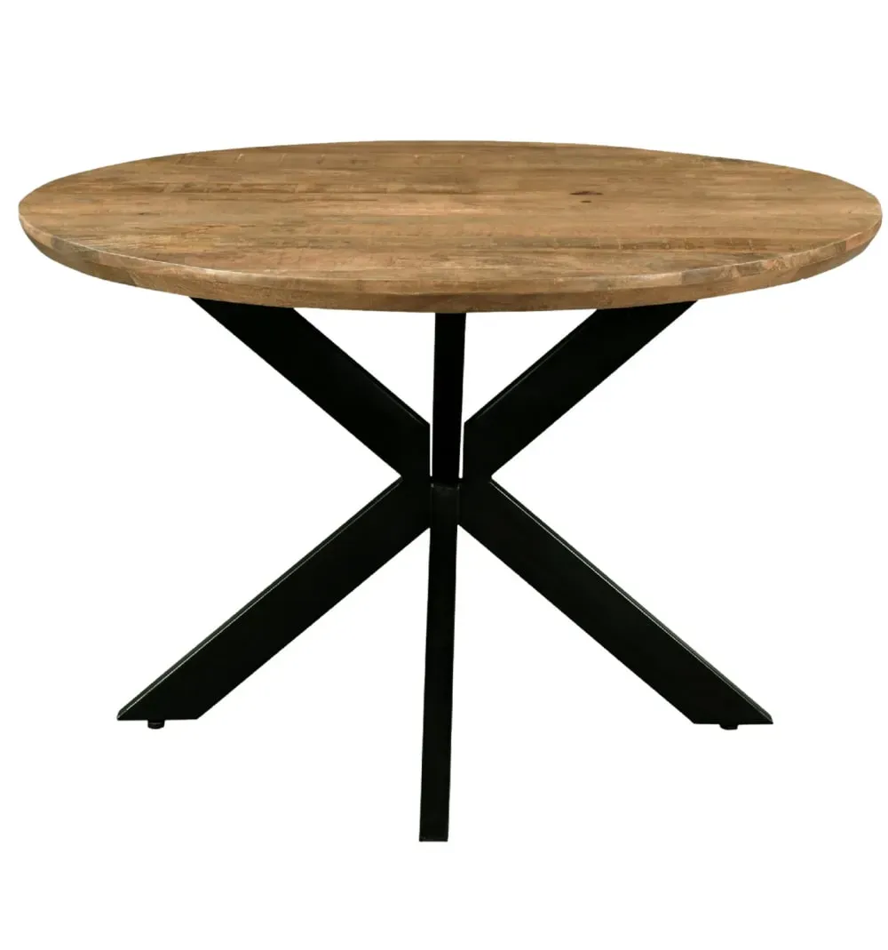 Table à manger ronde 4 personnes, D.130 cm, Manguier et métal noir
