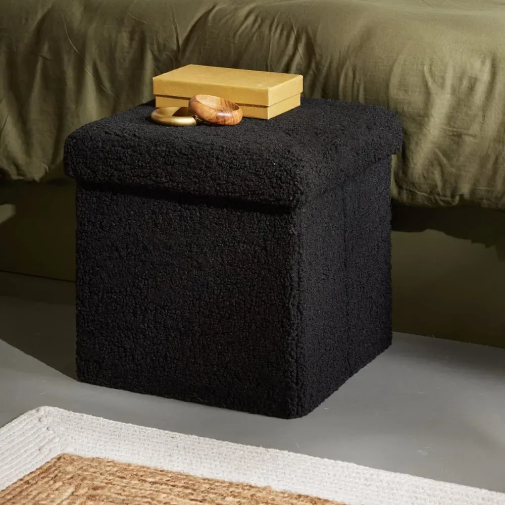 Pouf coffre carré en tissu bouclette  38x38 cm