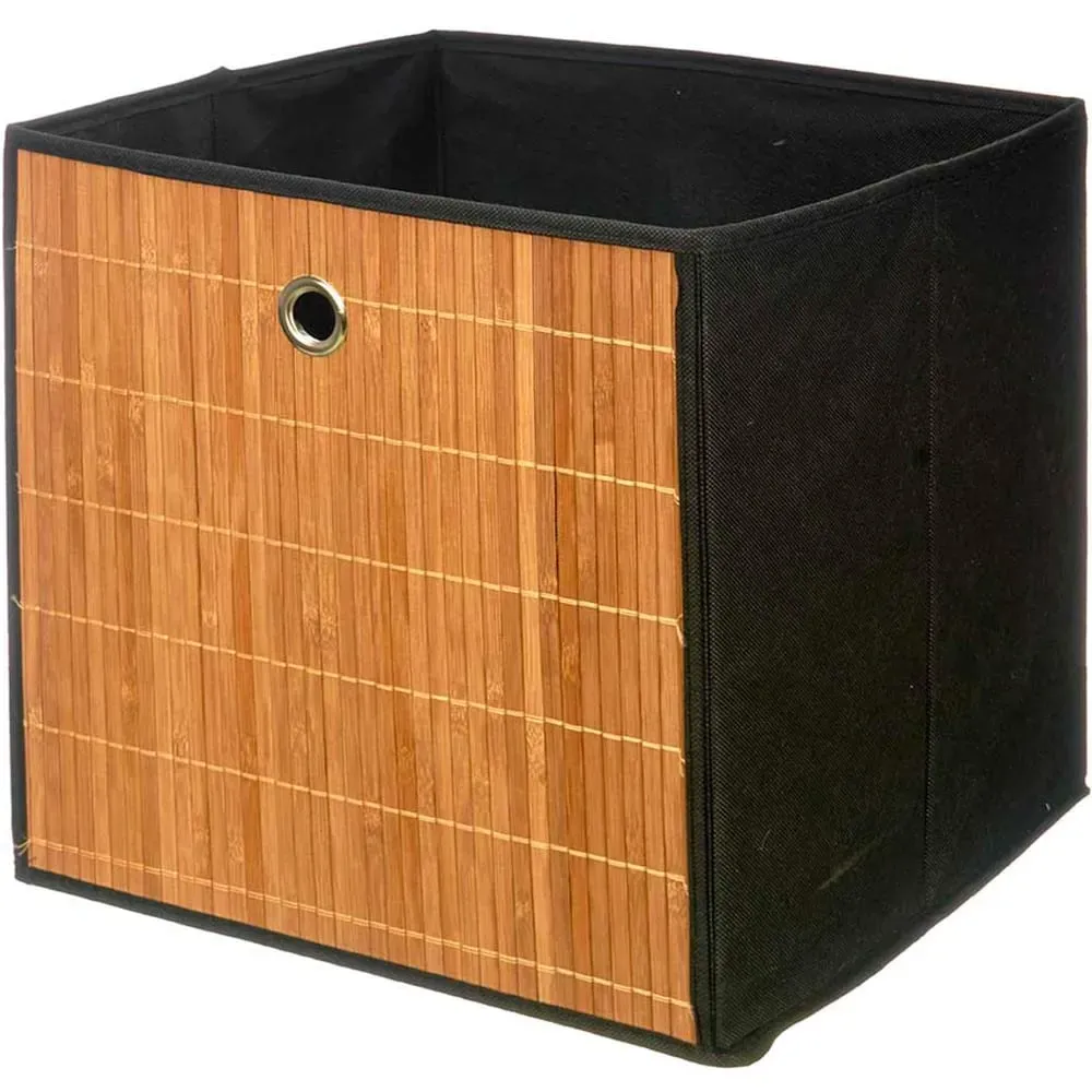 Boîte de rangement tissu noir et bambou 32x33x33cm
