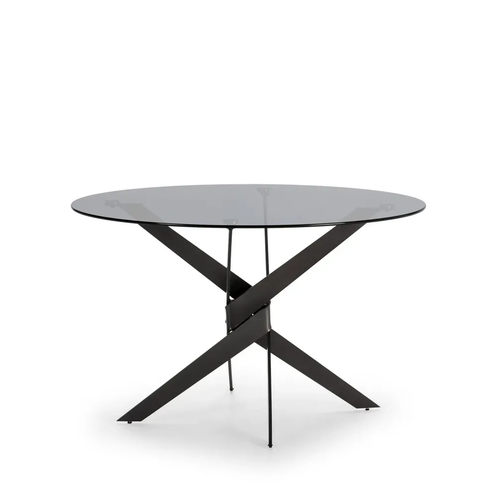 Table à manger 6 personnes en verre trempé et métal - Noir