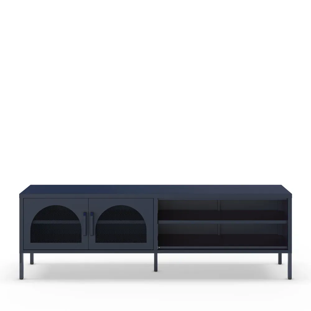 Meuble TV 2 portes en métal L160cm - Bleu nuit
