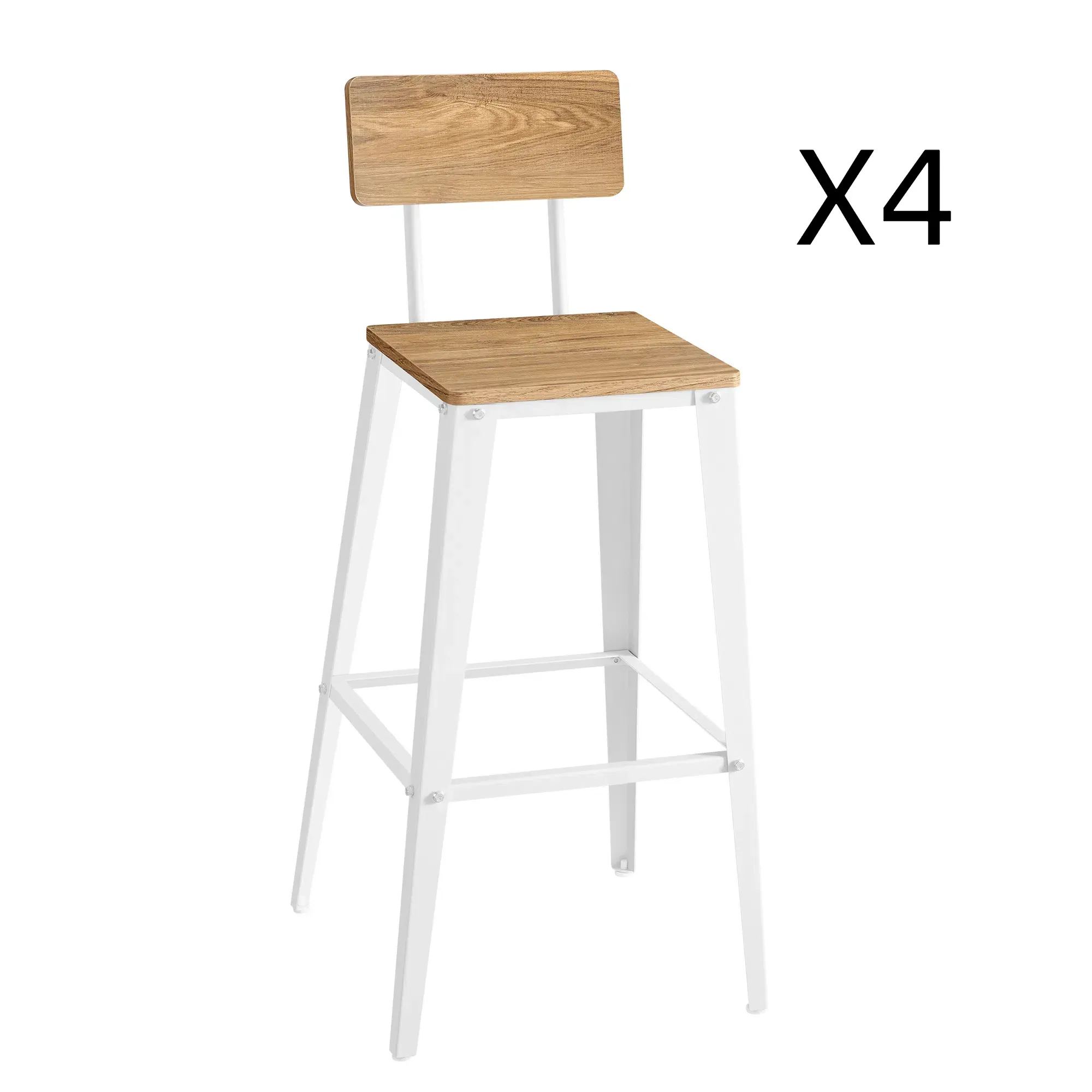 Tabourets de bar industriel lot de 4 avec dossier marron blé et blanc