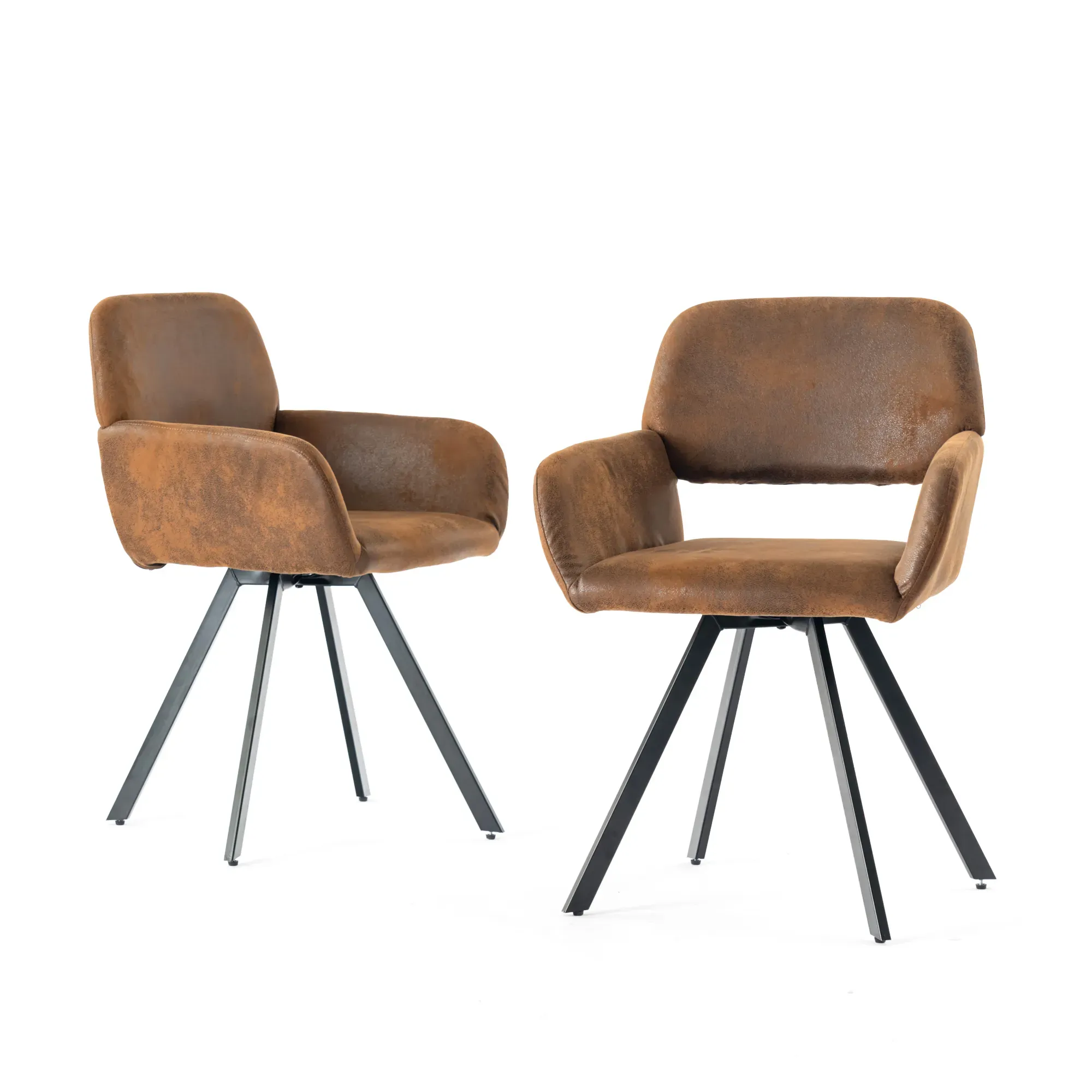 Lot de 2 chaises vintage rotative tissu suède marron