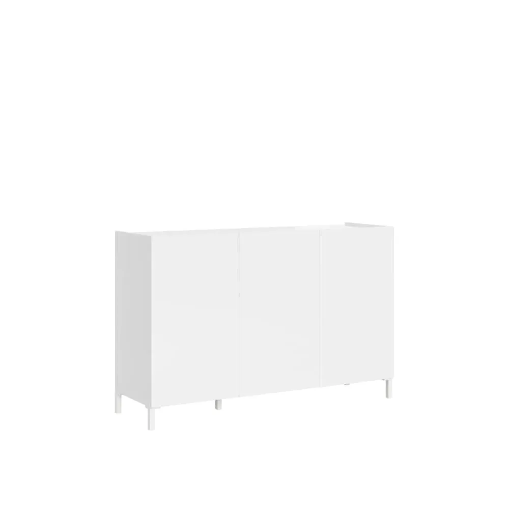Buffet bas 3 portes 130x40x84 cm effet bois blanc brillant