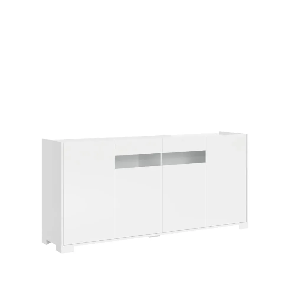 Buffet bas 4 portes 172x40x81 cm effet bois blanc brillant